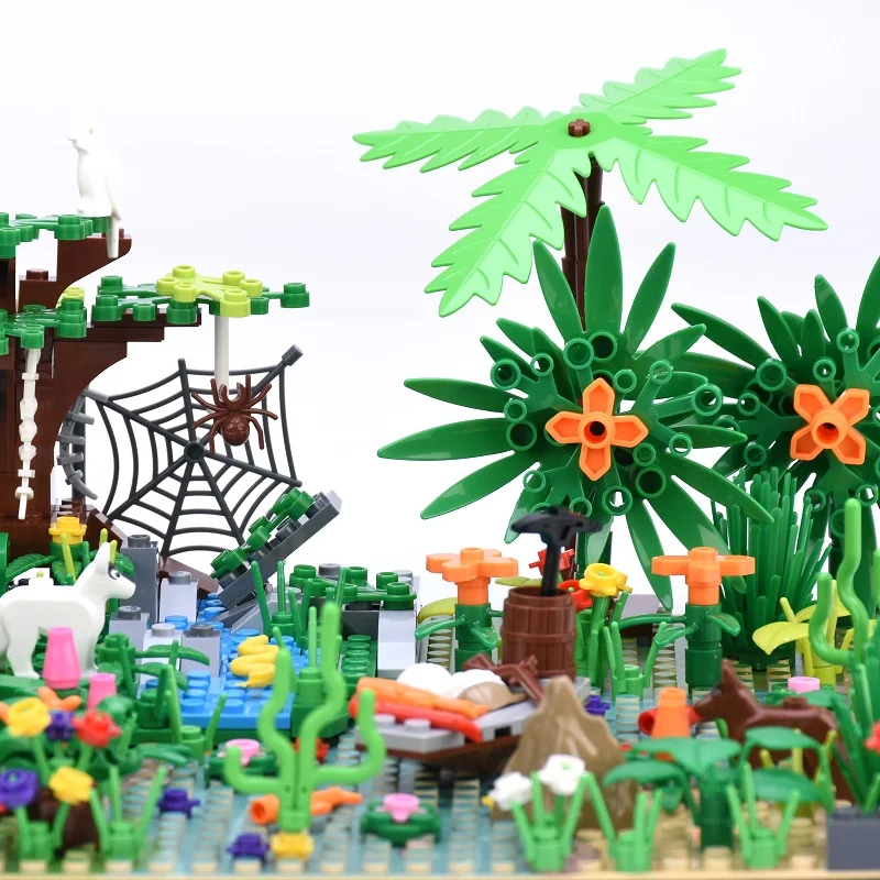 

MOC Fishing boats lost in the forest ,Tree,Flower, Grass, Animals,Boat, Small particles Building Blocks Kids Toys, DIY, Gift