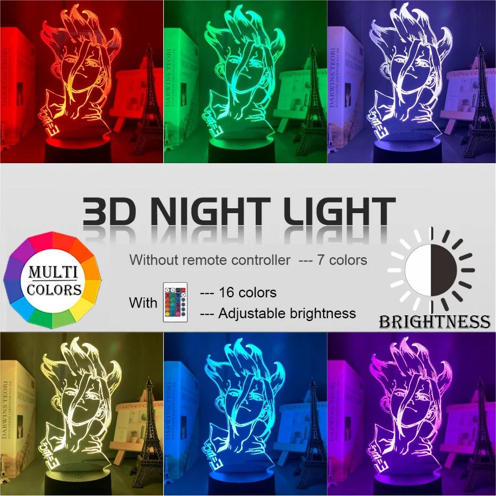 

Anime Dr Stone Figure Table 3d Lamp for Kids Child Bedroom Decor Night Light Manga Gift for Him Acrylic LED lamp Anime Decor
