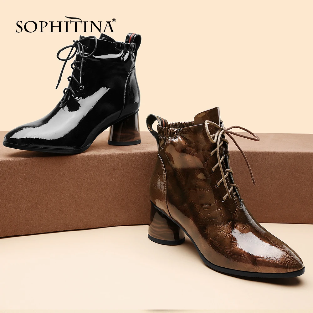 SOPHITINA/модные пикантные ботинки из лакированной кожи удобная обувь на квадратном