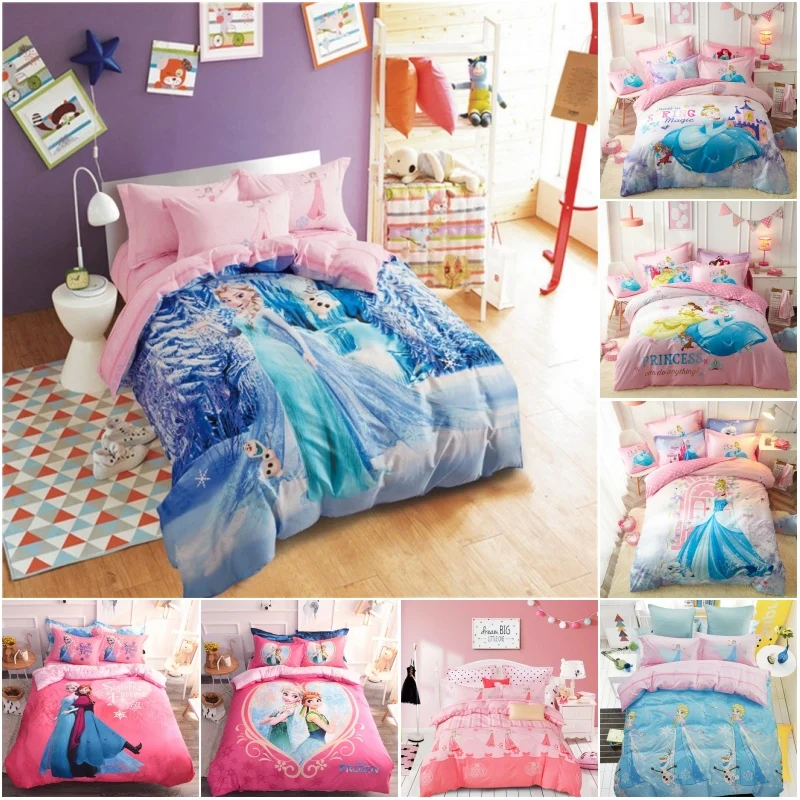 Disney Bedding Set Cotton 100% Frozen Else Anna Princess Covered Sheet PillowCase for Kids Boys Girl Chid Bed 1.2 1.5m
