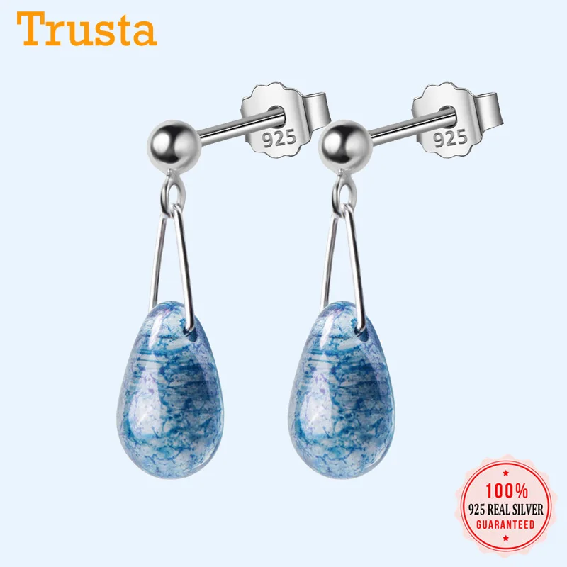 Trusta 100% 925 однотонные фотообои 7 мм x 19 синие фотосерьги для подростков