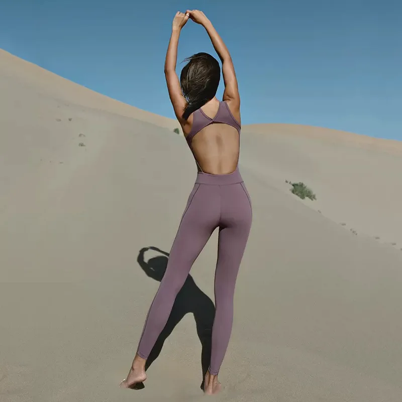 

Seamless One-piece Sets Women Sleeveless Gym Clothing Yoga Set with Padded Back Hollow Sports Tights Rompers Fitness Jumpsuit