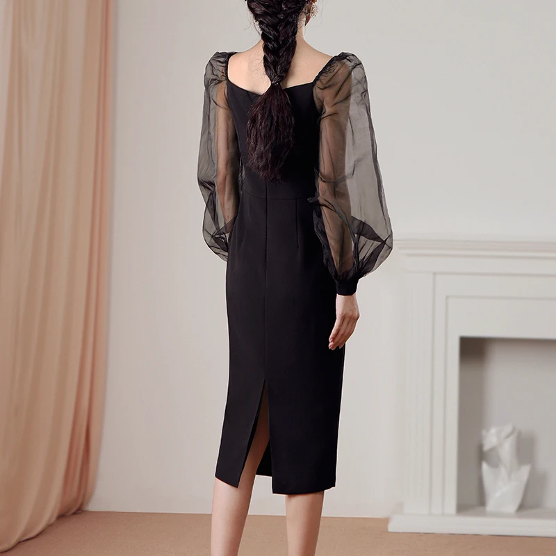 Женское Сетчатое платье-миди Max Spri платье с v-образным вырезом и пышными рукавами