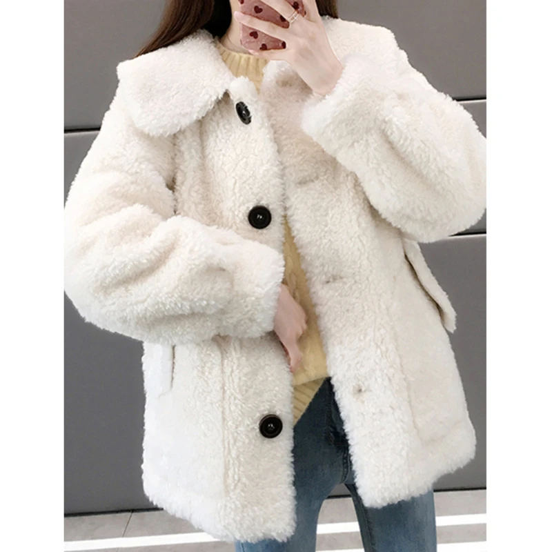 

Cozy Faux Lambswool Fleece Jackets Autumn Winter Warm Fur Jacket Women Casual Coats Ladies Loose Pocket Outerwear