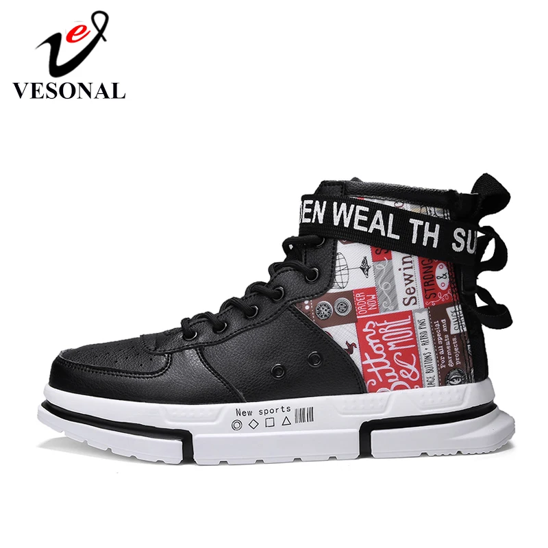 VESONAL 2020 Spring Hip Hop High Top Print lightweight Leather Sneakers Men Shoes Casual Rock Breathable Male Footwear street | Обувь