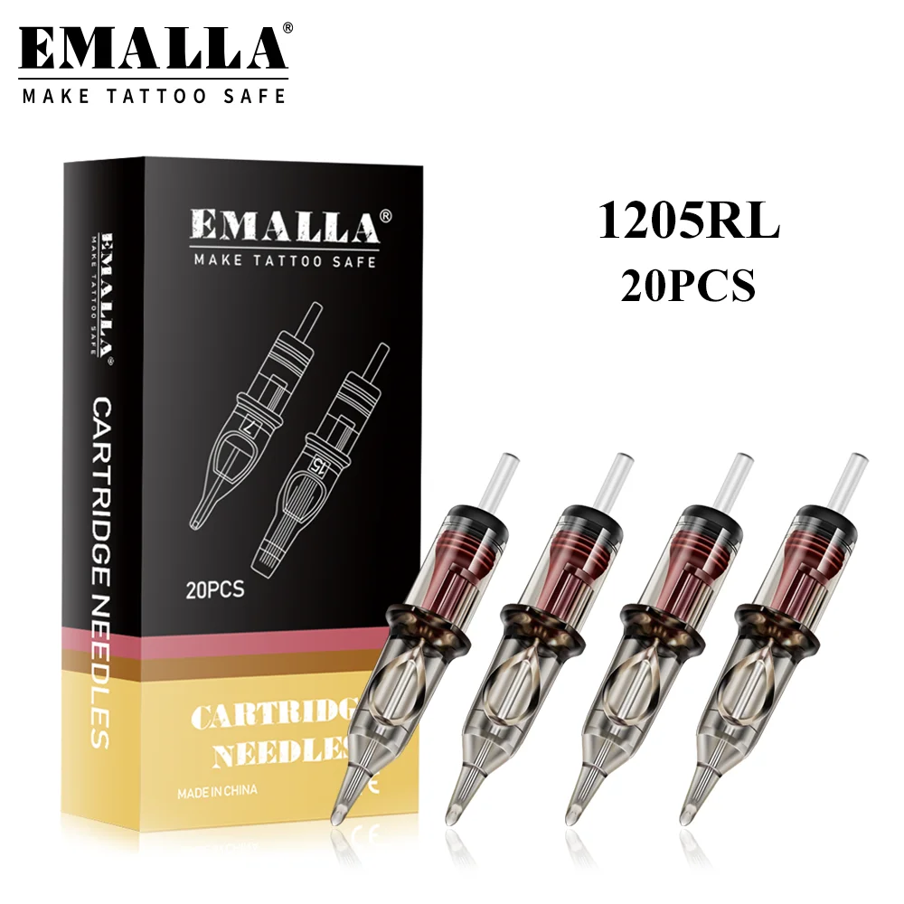 

EMALLA Новый профессиональный 20 шт. 0,35 мм 5RL иглы для картриджей для татуировок 5 круглых вкладышей стерилизованные картриджи для макияжа прина...