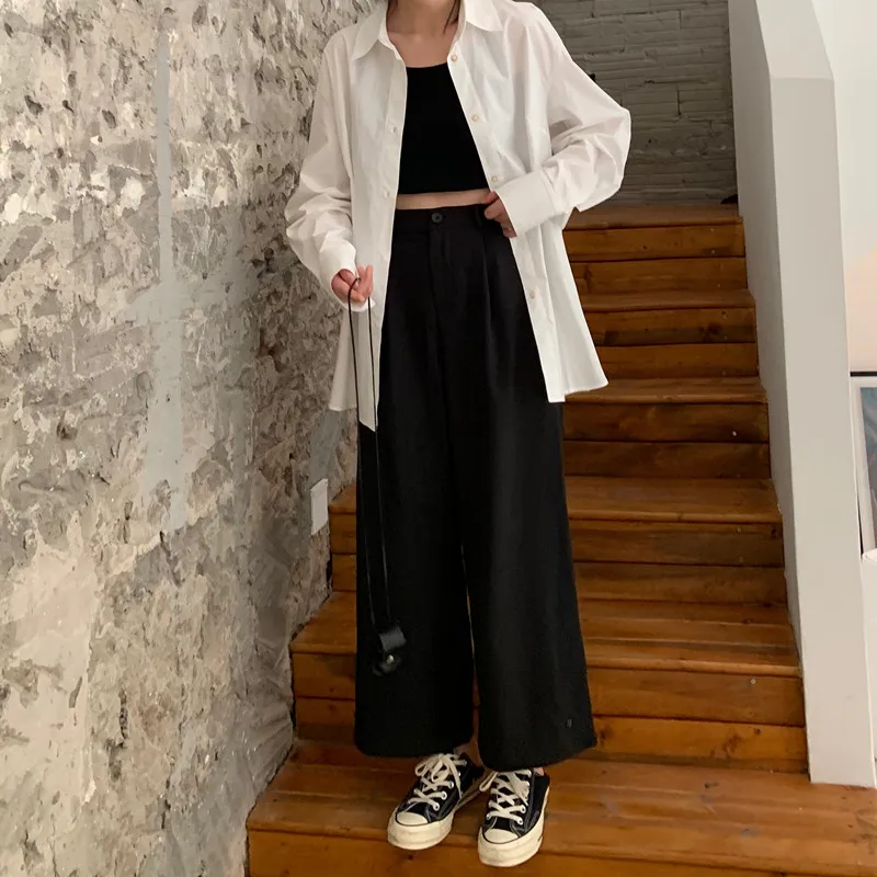 REALEFT/осенний модный костюм широкие брюки свободные с высокой талией повседневные