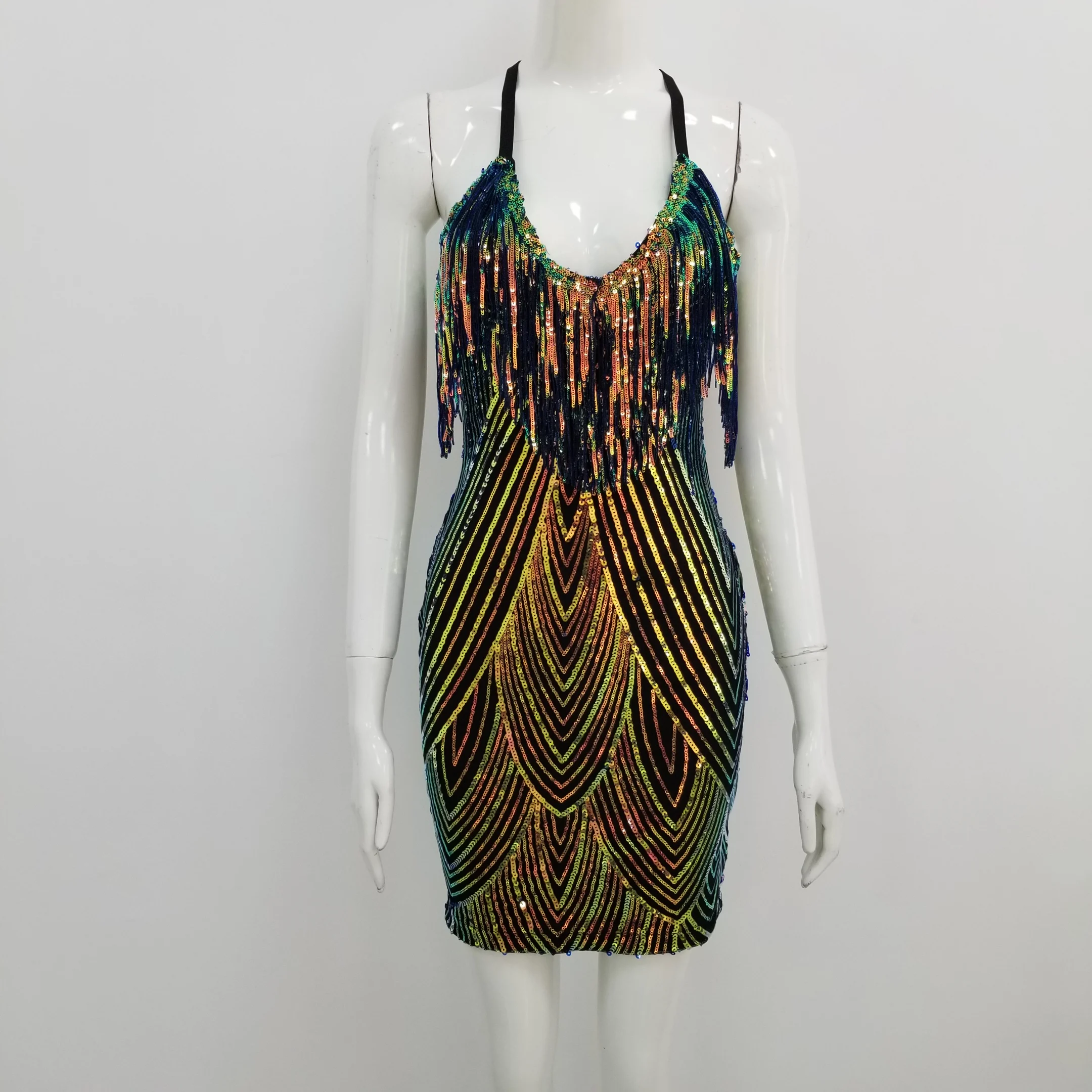 Женское блестящее вечернее платье сексуальное Сетчатое с блестками лето