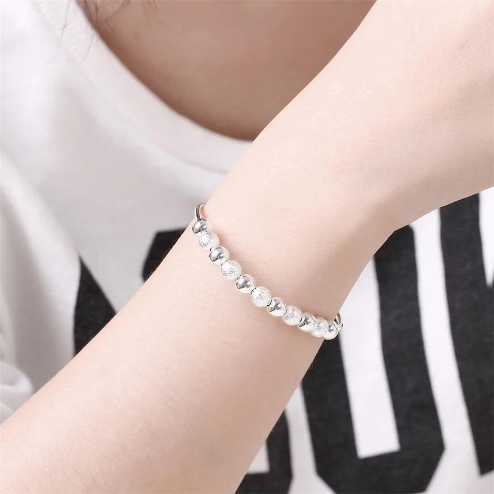 Женский серебристый гладкий матовый Браслет-манжета с бусинами для свадьбы