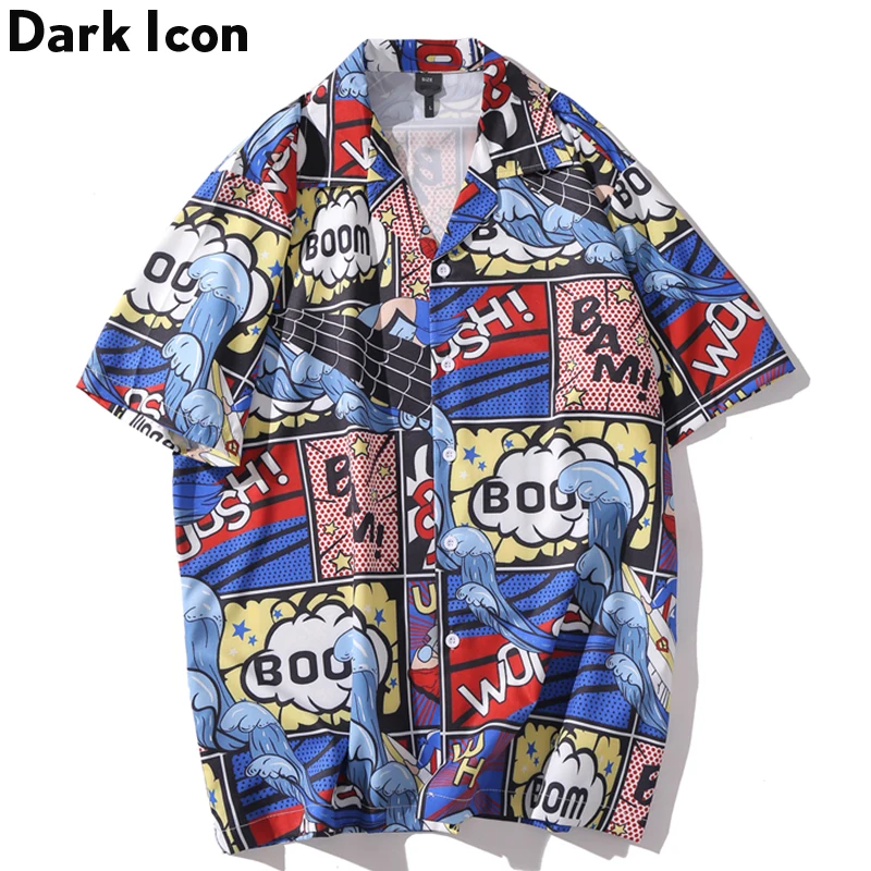 Dark Icon Cartoon Printed Hip Hop Shirts Men 2020 Summer Turn-down Collar Men's Street Hipster | Мужская одежда