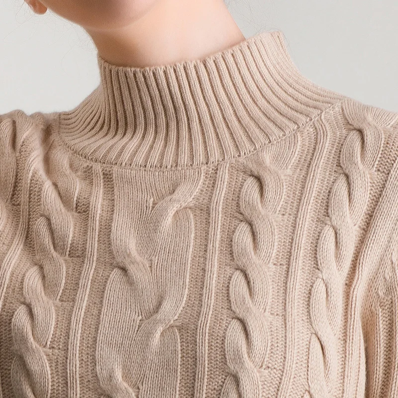 

2019 new cashmere sweater female high neck knit sweater solid color smock elastic thick warm long sleeve ladies sweater