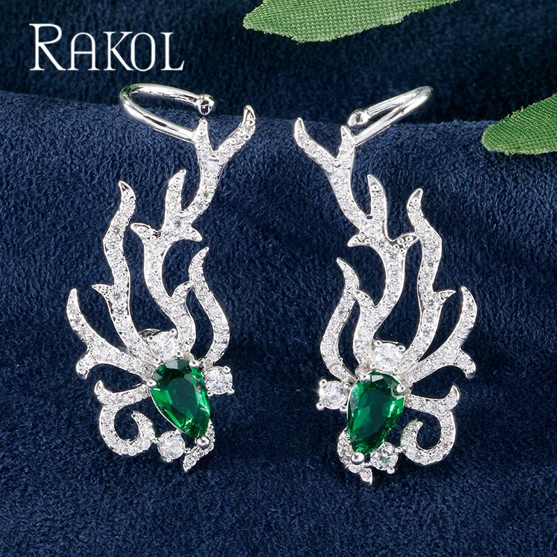 RAKOL винтажное микро украшенное кубическими камнями циркониевые серьги-гвоздики для женщин модные цветы зеленые ювелирные изделия с кристаллами