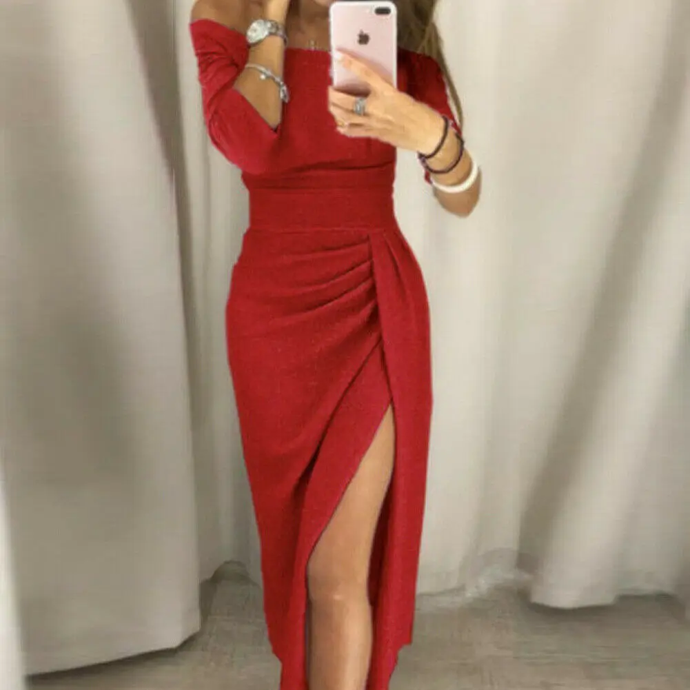 Женское Sequned с открытыми плечами длинным рукавом Bodycon Вечерние Коктейльные