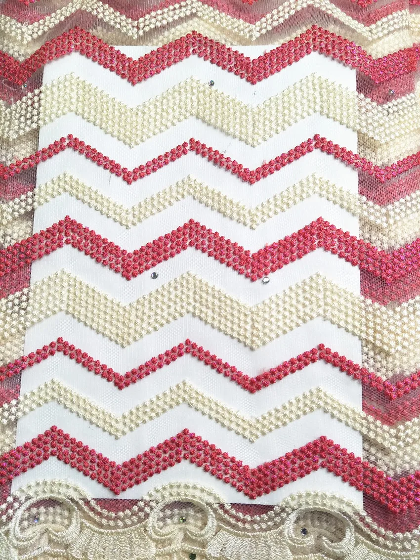 Высокое качество бежевый и красный органза кружева африканская ткань