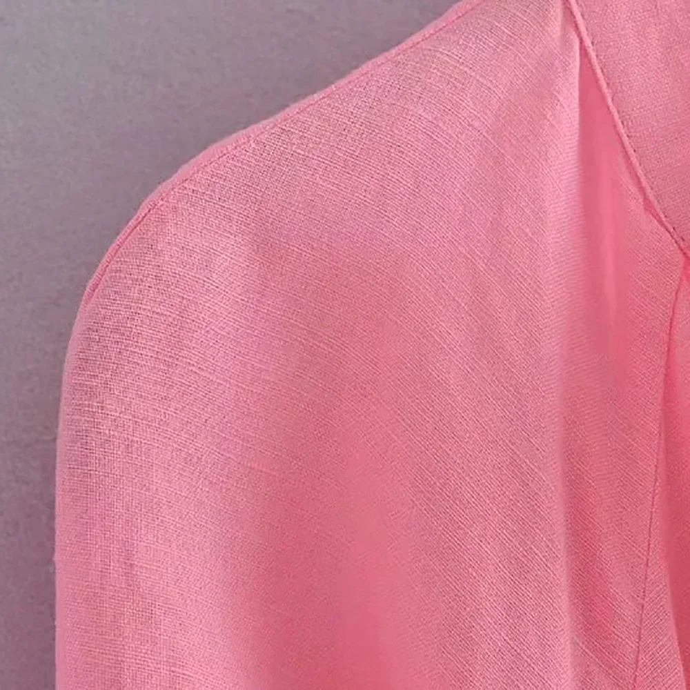 

2021 European and American summer new loose thin single breasted long sleeve linen MIDI dress casual women's wear