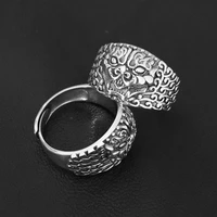trendy personality mens retro silver color chinese style pi xiu adjustable opening ring domineering mens anniversary jewelry