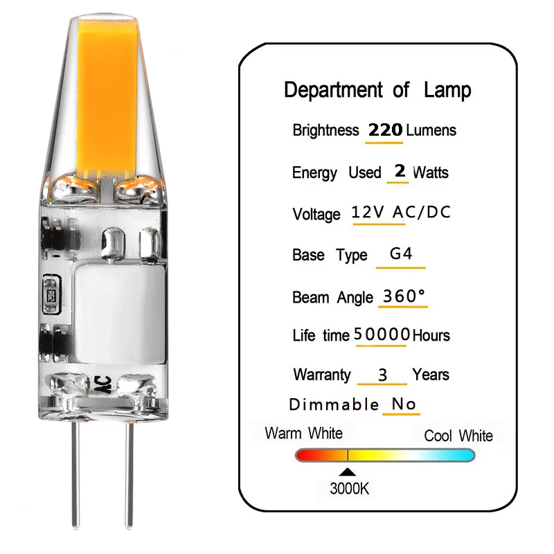6 шт. G4 LED 12 В AC DC 2 Вт COB лампа без мерцания 360 градусов lampar ampul домашний свет Замена 20