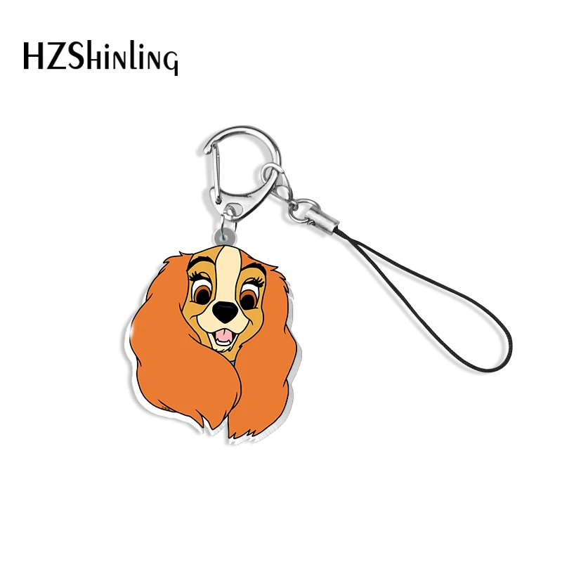 Lady and the Tramp Dogs Cartoon Acrylic Keychain Mobile Phone Straps Resin Epoxy Accessories