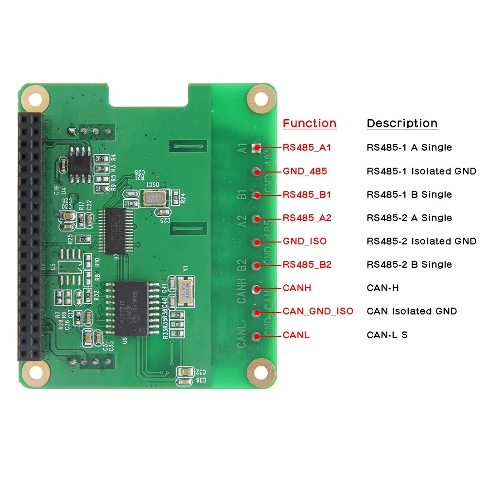 RS485 и CAN промышленный модуль связи через интерфейс SPI для Raspberry Pi 4 Model B/3B +/3B/2B/Zero W |