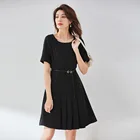 Женское винтажное плиссированное платье миди, черное элегантное белое платье с круглым вырезом и рюшами, роскошная одежда, лето 2021