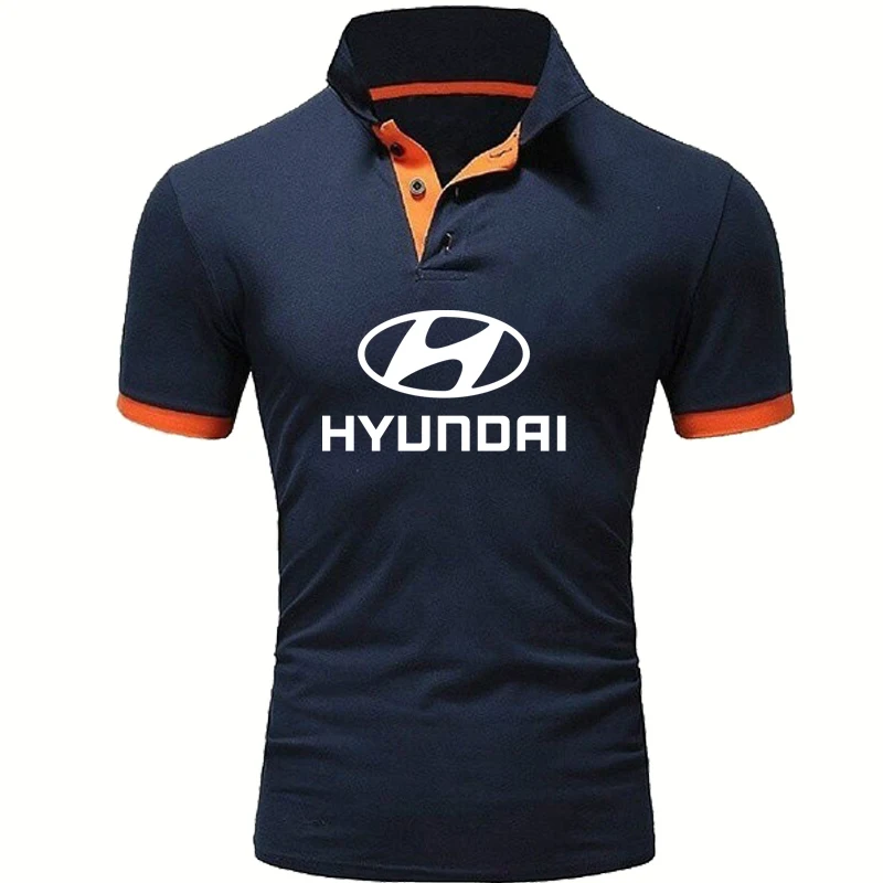 

NEW Fashion Hyundai Car Logo Printing Summer Men's Solid color polo shirt high quality Pure cotton Casual Men's short sleeve