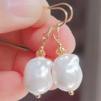 natural pearl gold earrings eardrop 18k chain girl gift aquaculture new year accessories hook thanksgiving cultured christmas