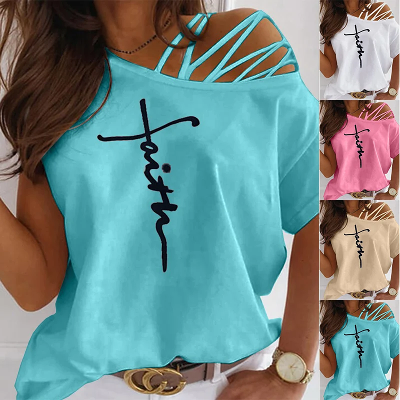 

Summer Women Large Size Top Sexy Off Shoulder Tshirt Print Casual Short Sleeve O-Neck Pullovers Tops Fashion Street Tee