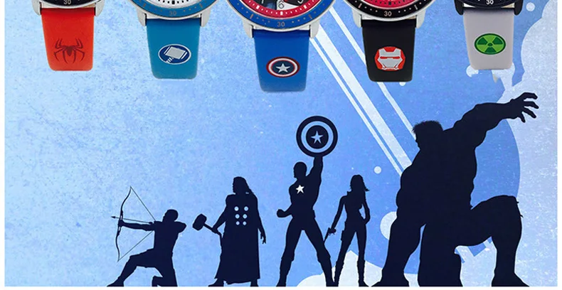 Часы с героями мультфильмов Marvel, Человек-паук, детские часы для студентов, кожаные кварцевые часы с капитаном Америкой, подарок на день рождения для мальчиков, детские часы