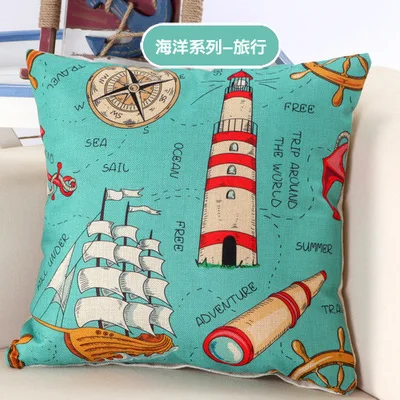 Навигационная льняная подушка с морской звездой темно синего цвета Морская