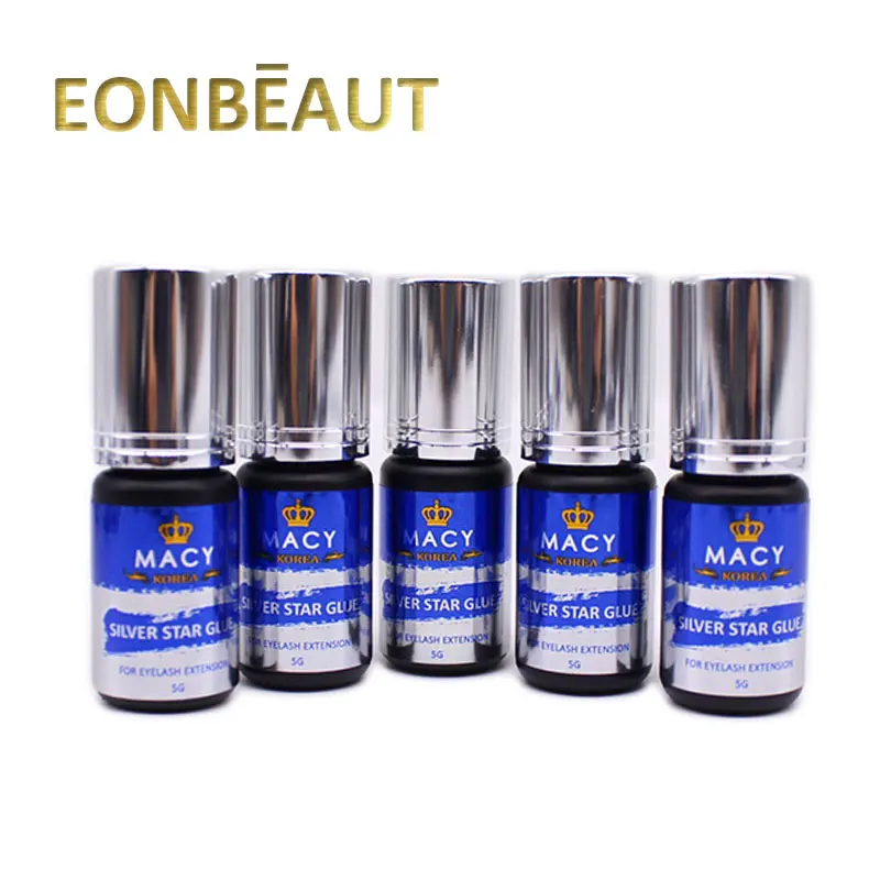 5 Bottles MACY Silver Star Glue For Eyelash Extension 5ml Powerful Fastest Drying 0.5 Sec Black Lash Adhesive Korean Beauty Shop | Красота и