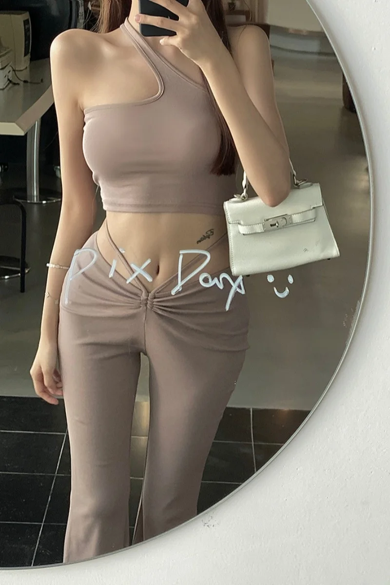 

Women Sexy High Waist Bodycon Bell Bottom Pants Black Lace Up 2021 Flare Pants Female Party Skinny Wide Leg Pants Ladies