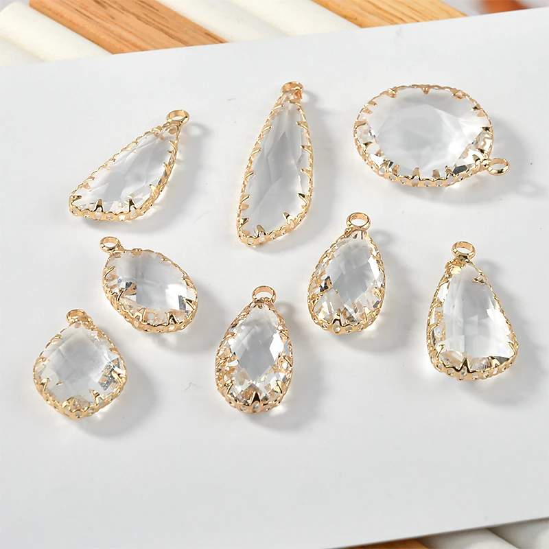 Медная Плоская обернутая Золотая подвеска прозрачная стеклянная белая