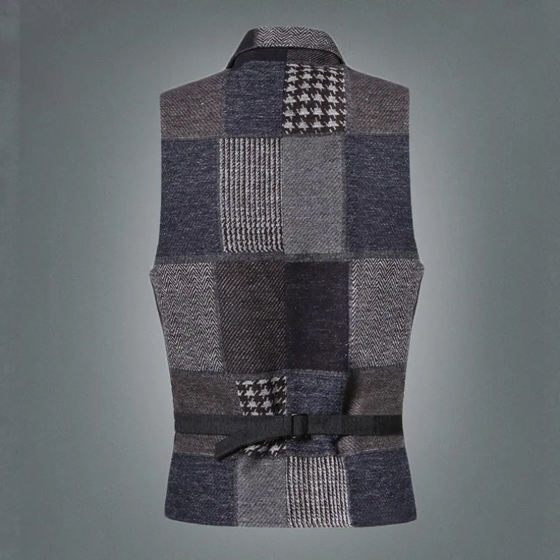 

Vintage Woolen Plaid Vest Men Spring Business Casual Single Breasted Waistcoat Mens Patchwork Slim Fit Sleeveless Vests Jacket