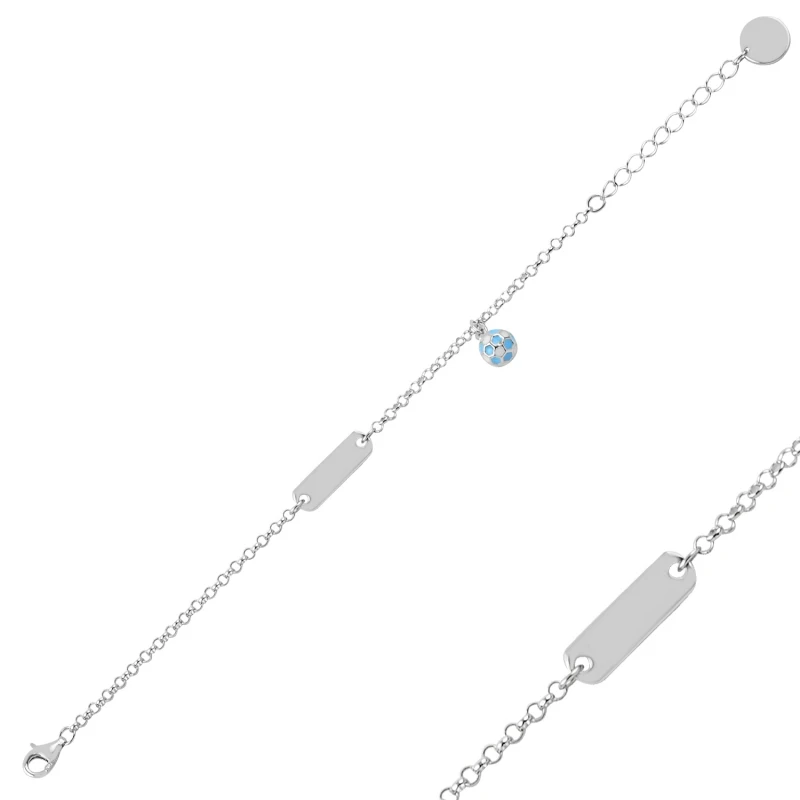 

Silverlina Silver Dangle Enamel Soccer Ball & Plate Children 'S Bracelet