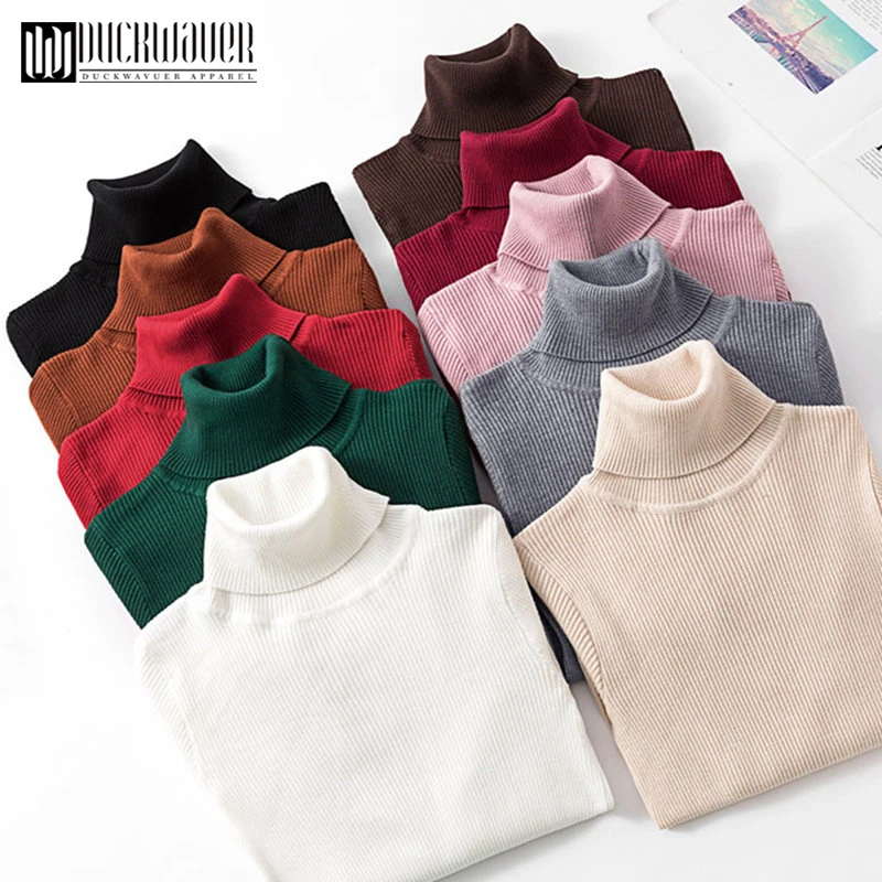 Женский вязаный свитер-водолазка Duckwaver мягкий джемпер с воротником-поло Модный