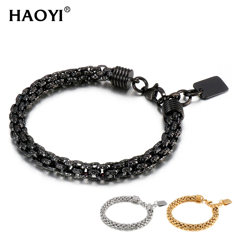 

8mm Width Hammered Solid Stainless Steel Bracelet Do Old Hammered Concave Convex Texture Silver Black Men Bracelet Jewelry