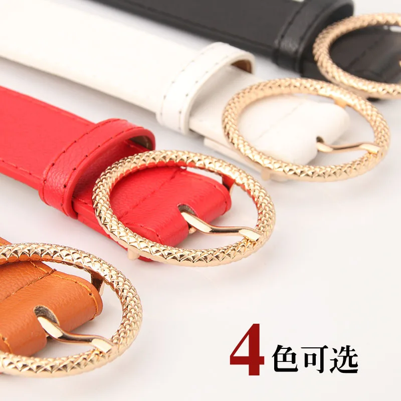 

New Belt Lady's alloy embossed round buckle fashionable belt for girls