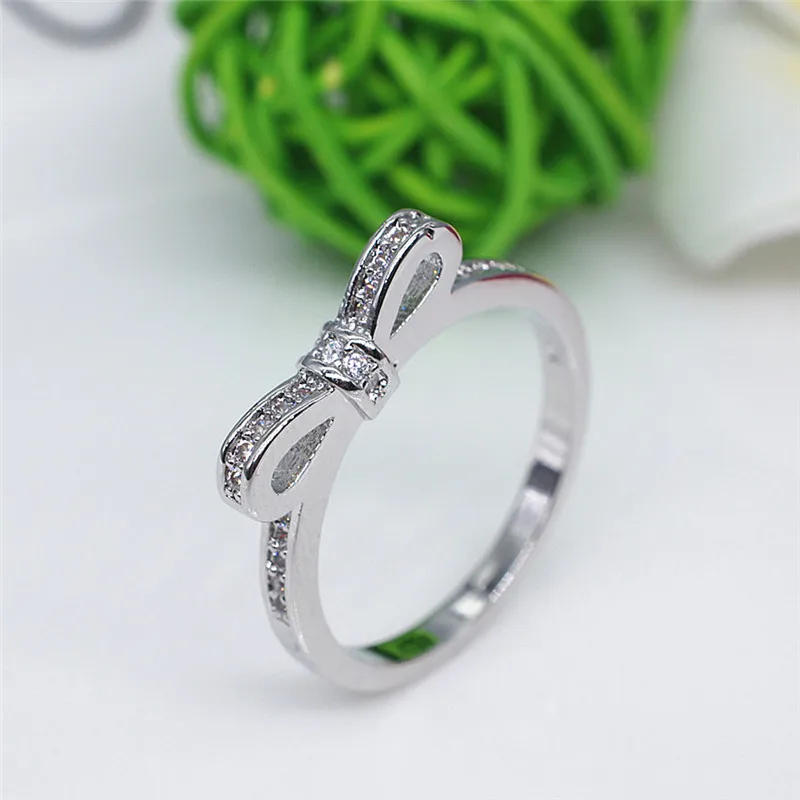 Фото 1 шт. классические посеребренные сверкающий лук-узел наборное кольцо Элегантные
