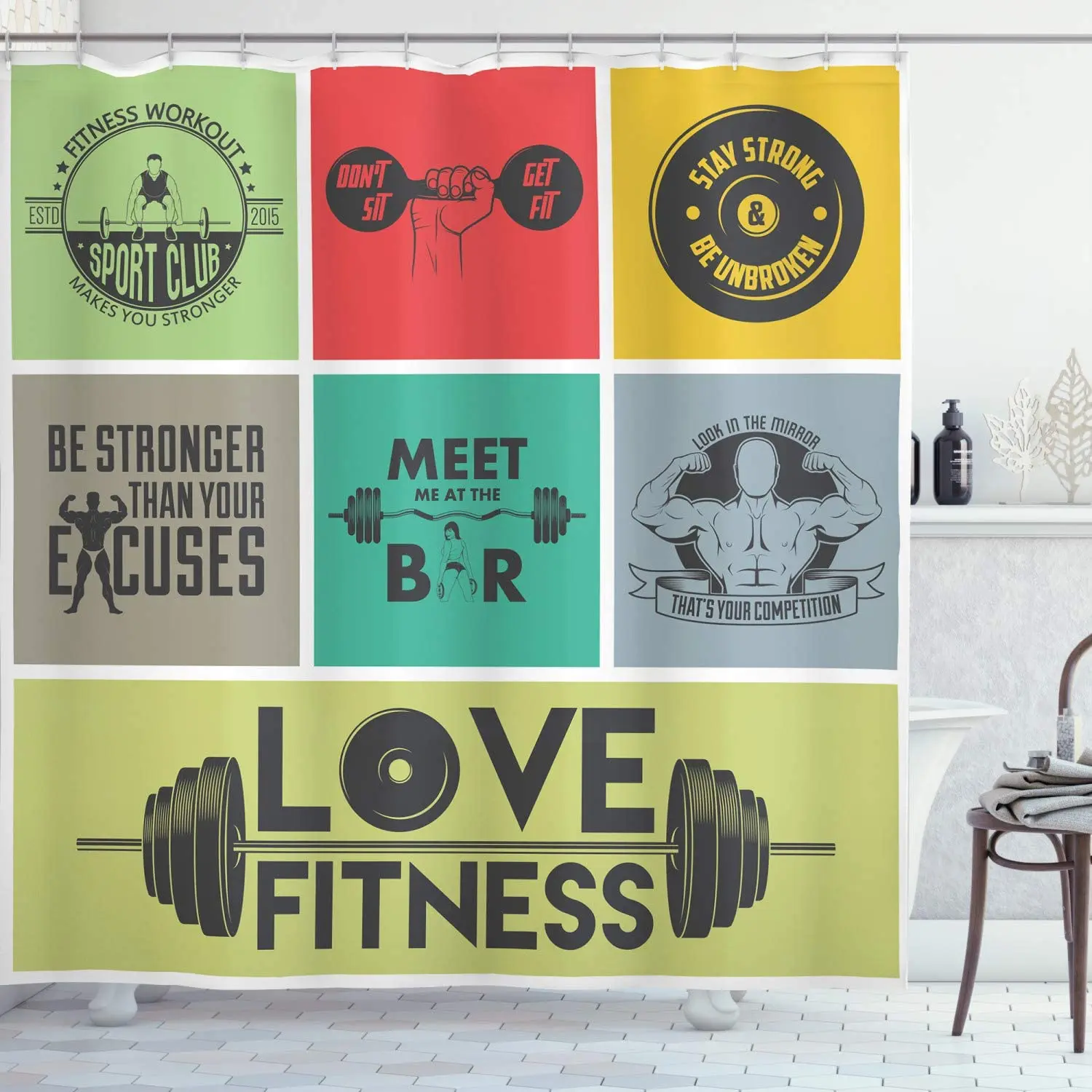 Занавеска для душа фитнеса водонепроницаемая с различными мотивационными