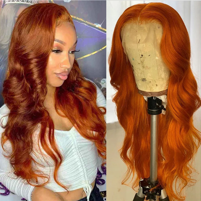 13x6 оранжевый парик на сетке спереди натуральные волосы длина тела 150% плотность