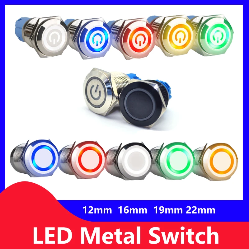 

12/16/19/22mm waterproof metal button switch LED instant / self-locking automobile engine power switch 5/12/110/220V
