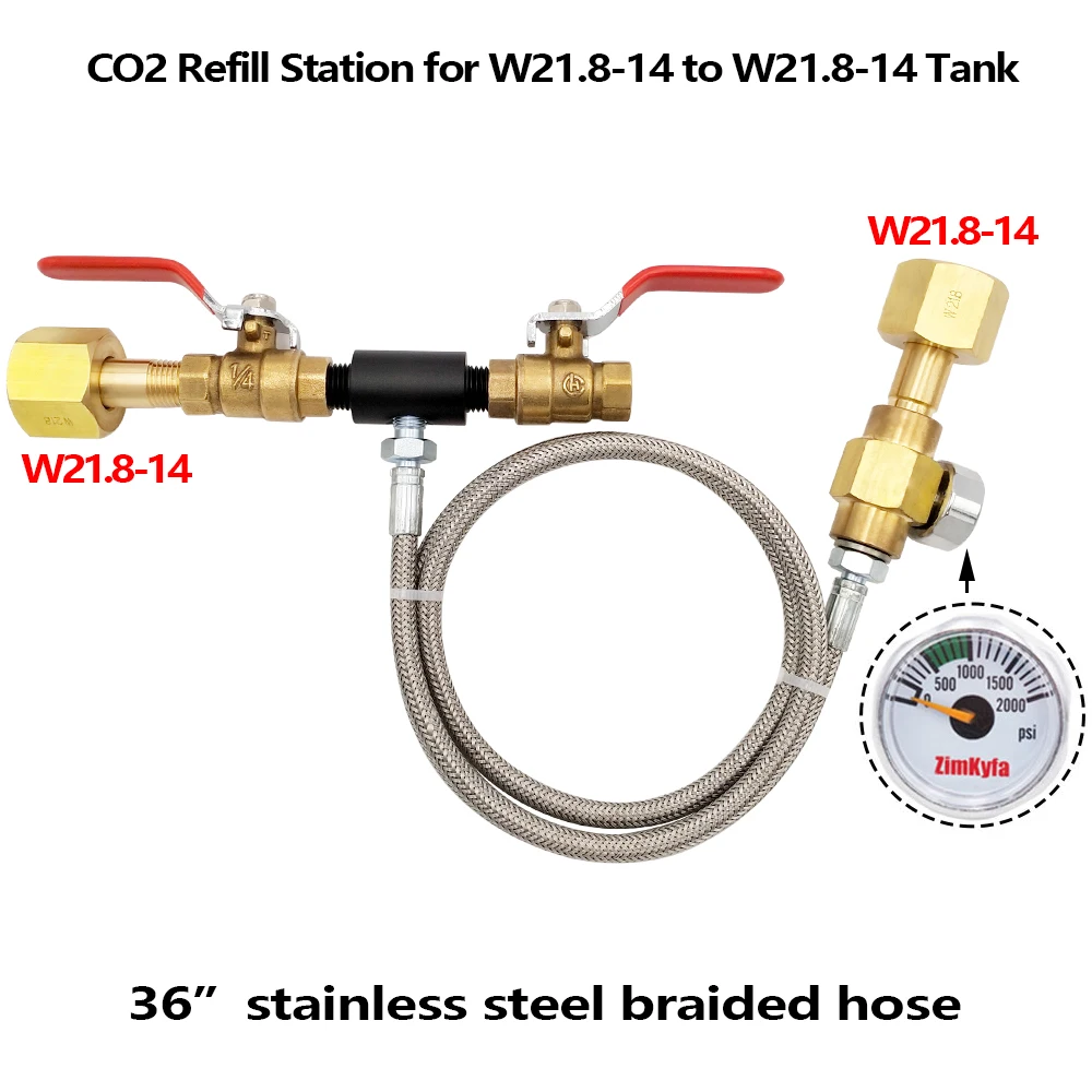

ЕС Sodastream СО2 Заправка станция с двойной W21.8-14 /DIN477 резьбовой разъем, 36 "Stailess стальной шланг, 2000psi датчик, ВКЛ-ВЫКЛ оптом