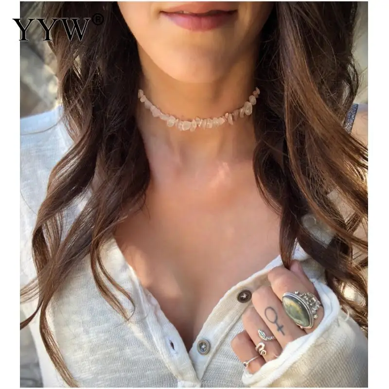 High Quality Natural Gravel Women Necklaces Charm Stone Necklace Amethys Rose Quartzs Aventurine 14.9 Inch Birthday Gifts | Украшения и