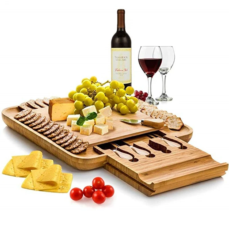 

Natural Bamboo Cheese Board Creative Food Storage Board Multifunction Solid Wood Plate