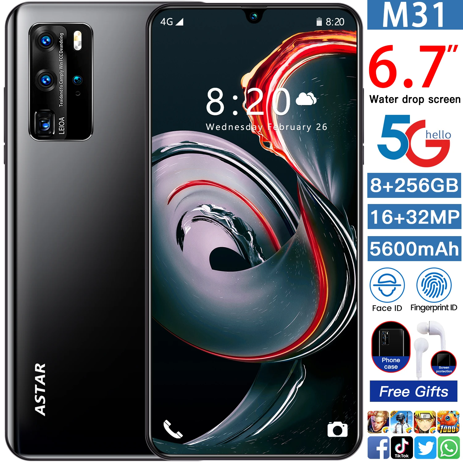 

2021 The World's Latest M31 HD Smartphone 6.7 Inch 10-core 5600mAh 8GB + 256GB 16MP + 32MP Dual Screen Dual SIM 5G Android Phone