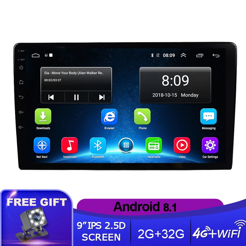 Универсальный Автомобильный мультимедийный плеер 9 ''/10 1'' IPS Android 8 1 2 Din GPS