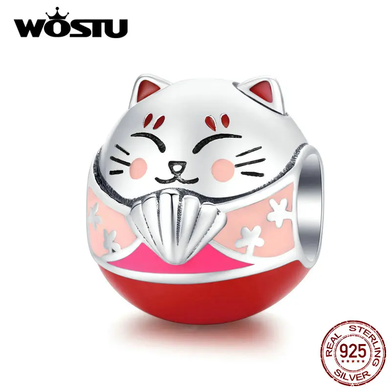 WOSTU, новая мода, 925 пробы, серебро, Фортуна, бусины кошка, розовая удача, шарм, подходит для оригинального браслета, кулон, хорошее ювелирное изделие, подарок CQC1341
