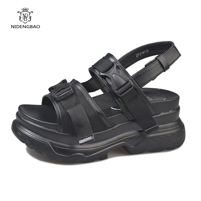 

Summer Women Sandals New Buckle Design Black White Platform Sandals Comfortable Women Thick Sole Beach Shoes