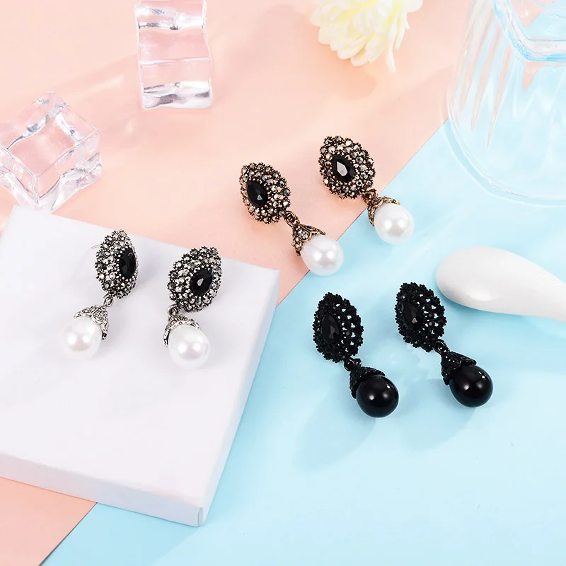 Женские винтажные серьги гвоздики MAIKALE длинные с крупным цветком и жемчугом