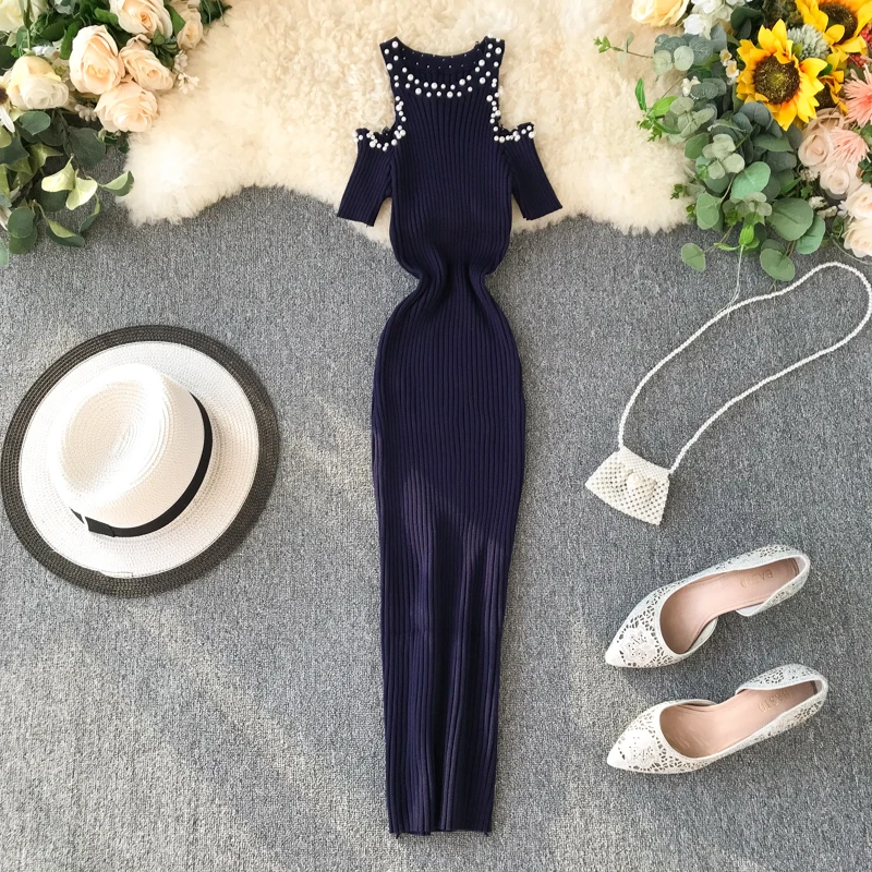 ALPHALMODA 2019 осеннее женское трикотажное платье с открытыми плечами украшенное